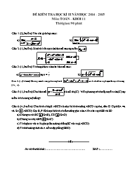 Đề kiểm tra kì II môn Toán khối 11